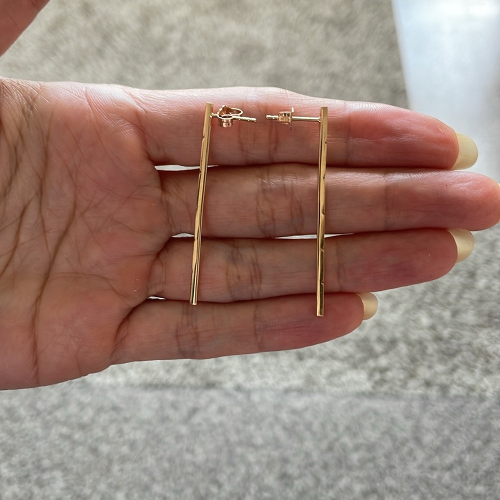 18K Diamond Bar Drop Earrings - Picture 13 of 16
